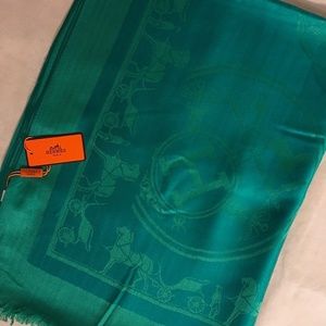 Hermes Wool Fashion Scarf, Turquoise